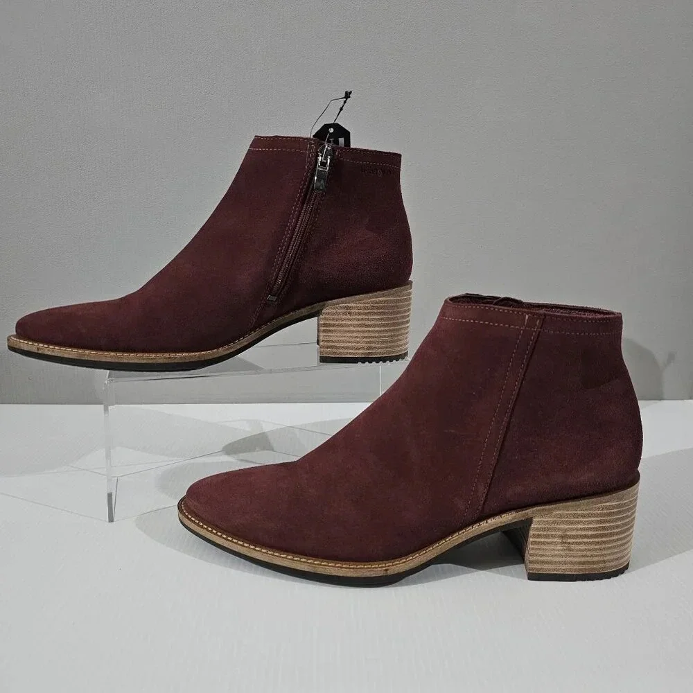 Ecco Shape 35 Sartorelle Ankle Boot EU 40 Red Suede Water Resistant Low Heel NEW